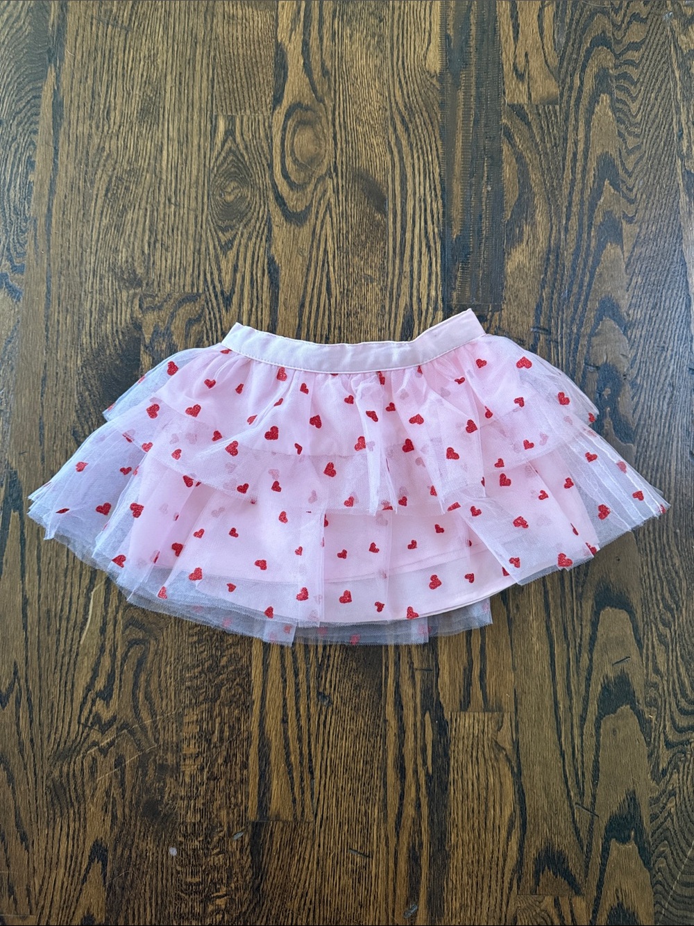 Janie and Jack Pink Tulle Skirt with Red Heart Print